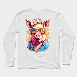 Cool Colourful Pig in Sunglasses Long Sleeve T-Shirt